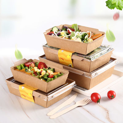 Коробка Kraft бумажная с ясной крышкой для салата, плода и холодной еды